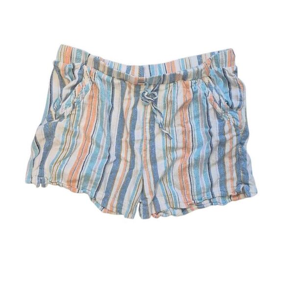 Briggs Women's White/Aqua/Orange Linen/Rayon Drawstring Shorts w Pockets - Picture 9 of 13